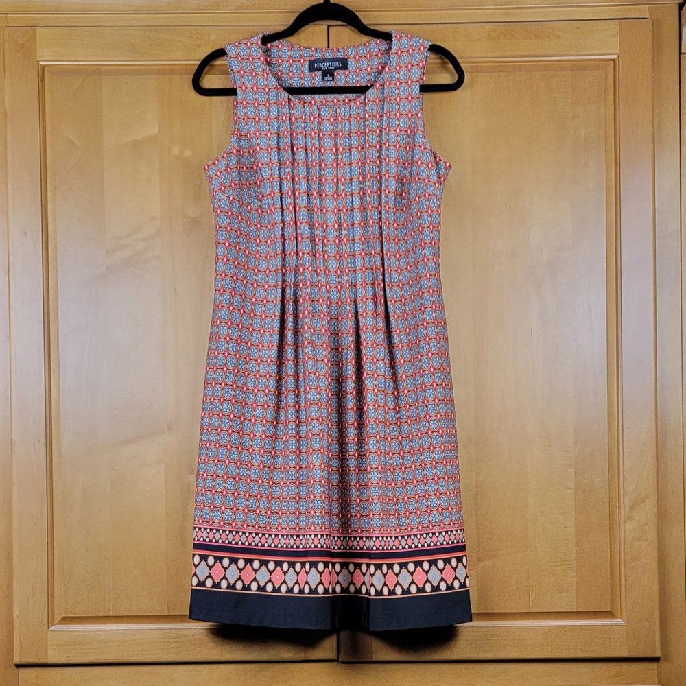 Perceptions New York Sleeveless Border Print Pleated Summer Dress - S